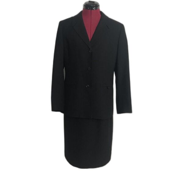 Kasper Classic Skirt Suit Women's Size 8P Black 2-Piece Set Skirt & Blazer - Picture 1 of 13
